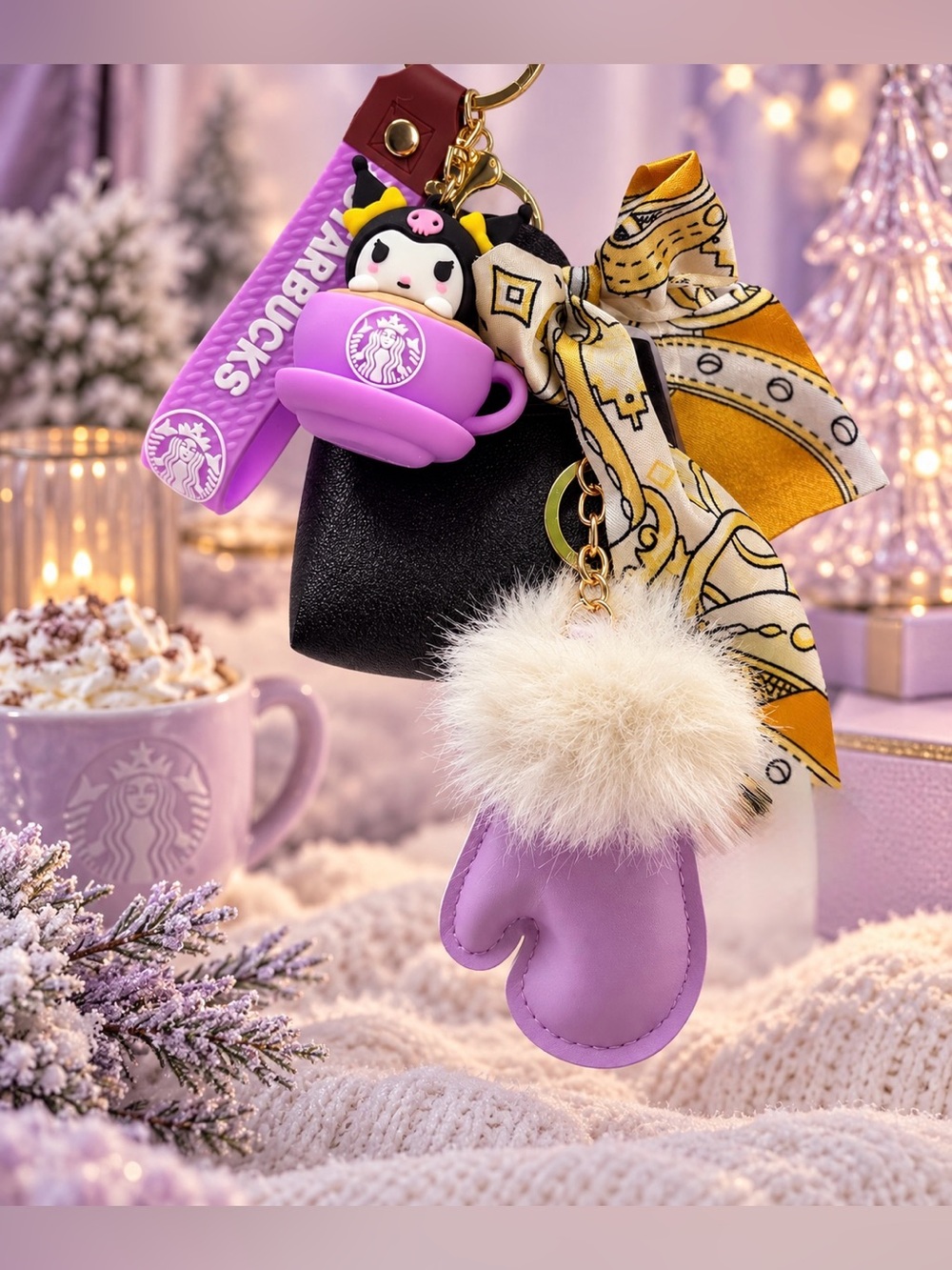 Winter Ice Glow Coffee Kawaii Bundle | Mini Bag and Soft Mitten Bag Charm